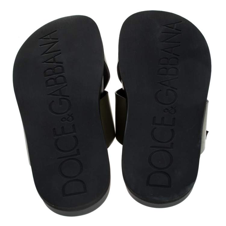Pre Owned Dolce & Gabbana Olive Green Leather Cross Strap Sandals Size 41