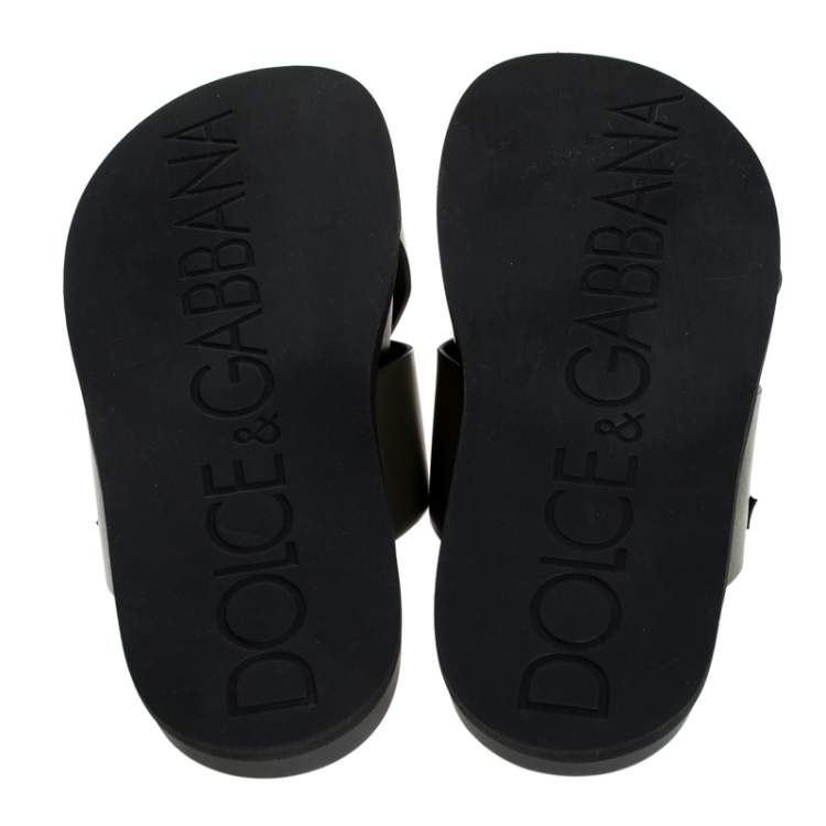 Pre Owned Dolce & Gabbana Olive Green Leather Cross Strap Sandals Size 40