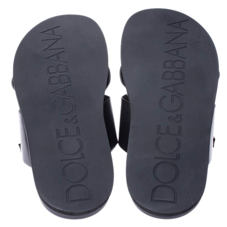 Pre Owned Dolce & Gabbana Black Leather Cross Strap Flat Sandals Size 39