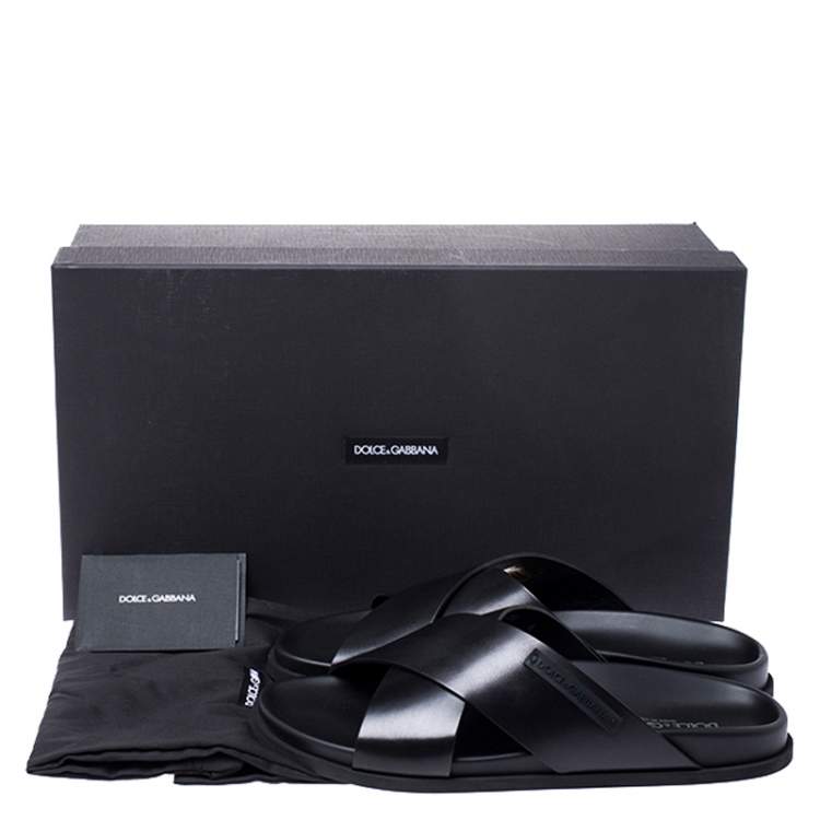 Pre Owned Dolce & Gabbana Black Leather Cross Strap Flat Sandals Size 39