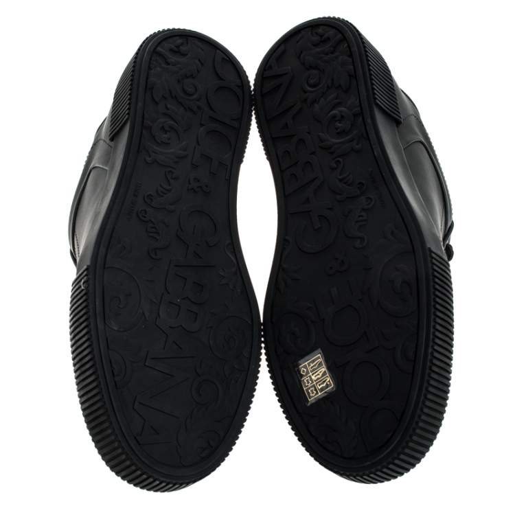 Pre Owned Dolce & Gabbana Black Leather Miami Logo Trainer Sneakers Size 43.5 