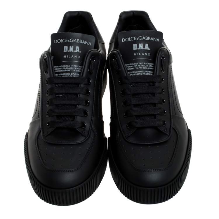 Pre Owned Dolce & Gabbana Black Leather Miami Logo Trainer Sneakers Size 44
