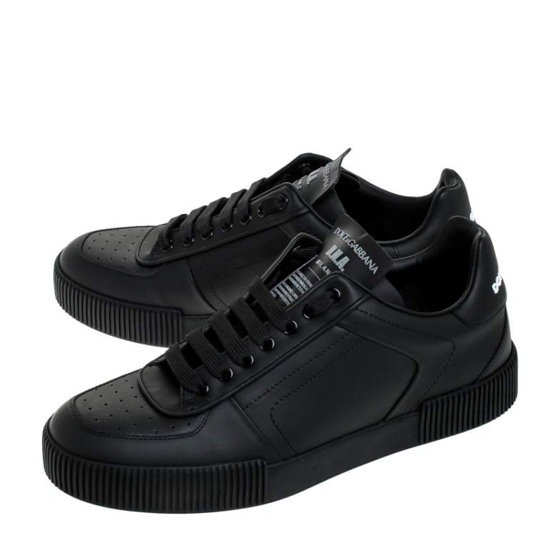 Pre Owned Dolce & Gabbana Black Leather Miami Logo Trainer Sneakers Size 44