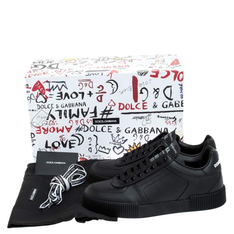 Pre Owned Dolce & Gabbana Black Leather Miami Logo Trainer Sneakers Size 44