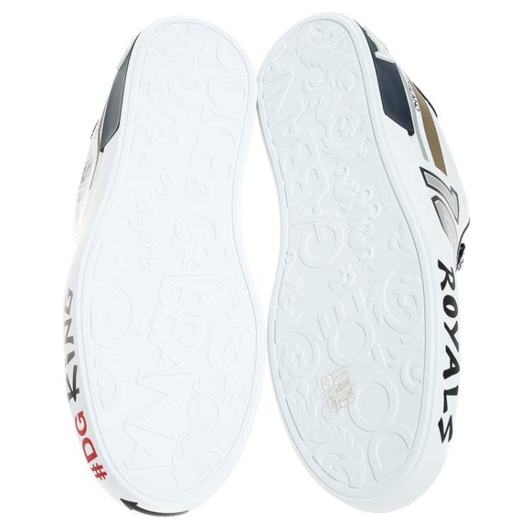 Pre Owned Dolce & Gabbana White/Blue Leather Portofino Royal 10 Sneakers Size 45