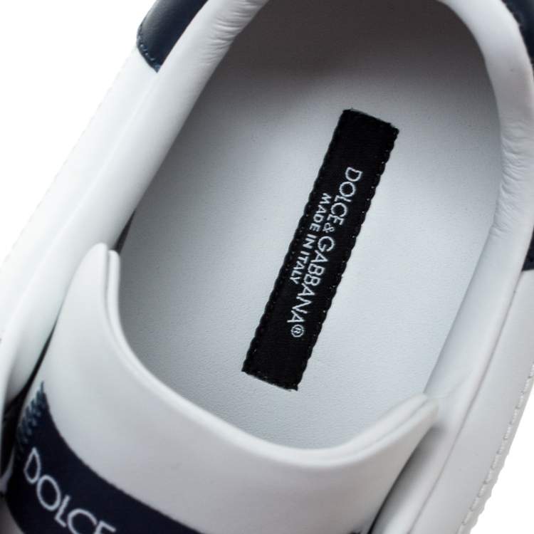 Pre Owned Dolce & Gabbana White/Blue Leather Portofino Royal 10 Sneakers Size 45