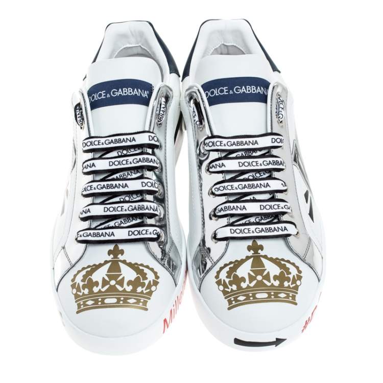 Pre Owned Dolce & Gabbana White/Blue Leather Portofino Royal 10 Sneakers Size 45
