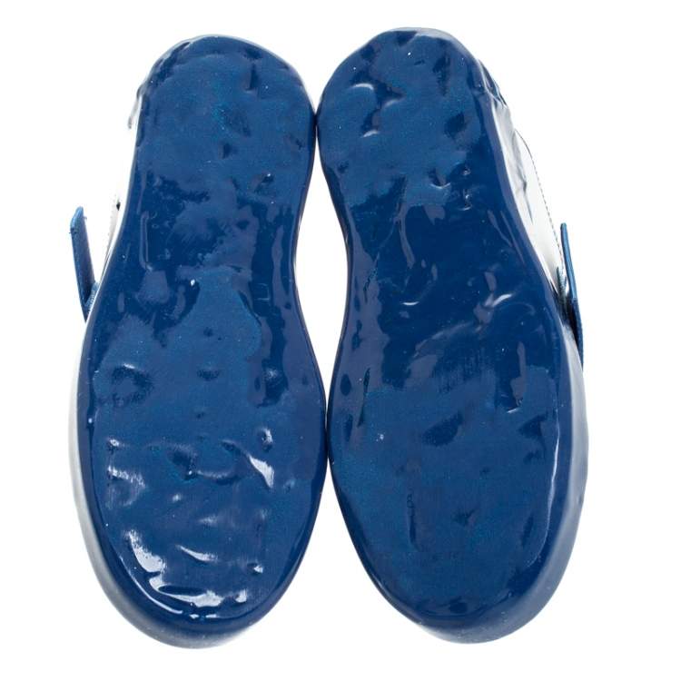 مملوكة مسبقًا Dolce & Gabbana Blue/White Elastic Logo Leather Melt Portofino Sneakers Size 39