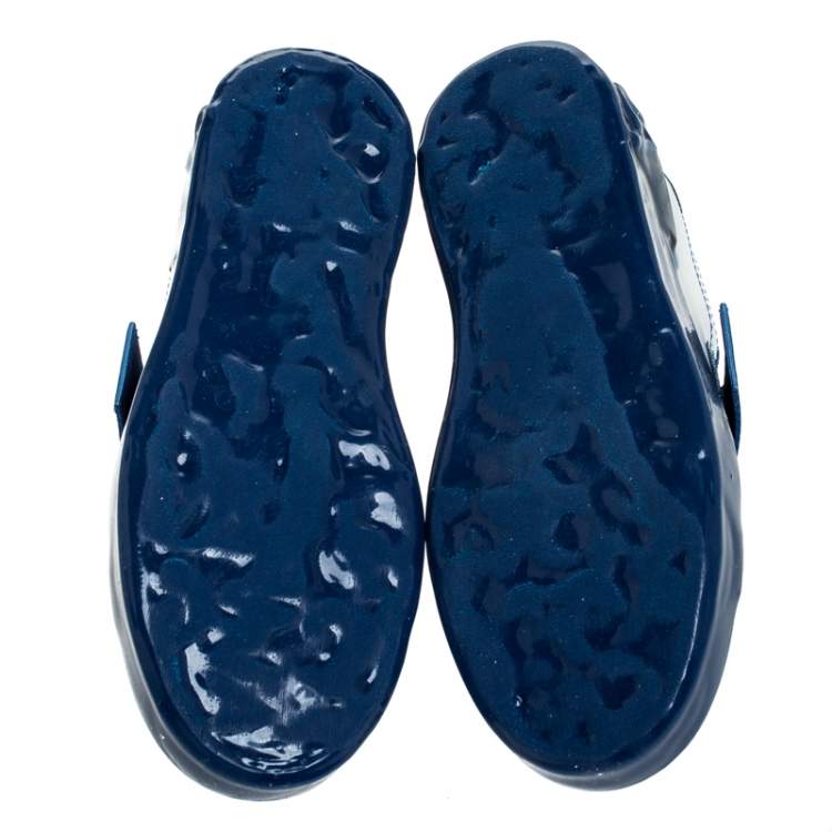 Pre Owned Dolce & Gabbana Blue/White Elastic Logo Leather Melt Portofino Sneakers Size 38.5