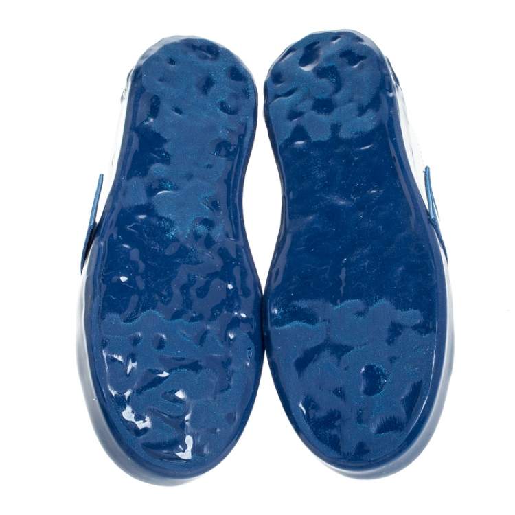 مملوكة مسبقًا Dolce & Gabbana Blue/White Elastic Logo Leather Melt Portofino Sneakers Size 40