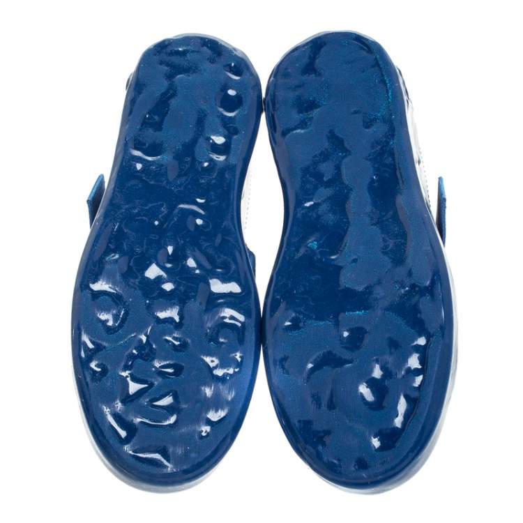 Pre Owned Dolce & Gabbana Blue/White Elastic Logo Leather Melt Portofino Sneakers Size 37.5
