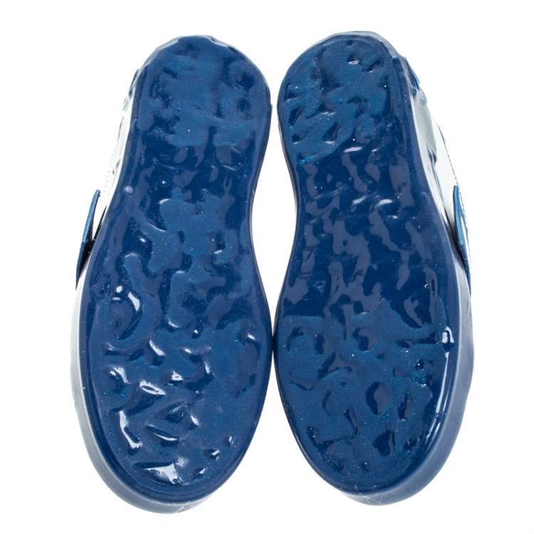 Pre Owned Dolce & Gabbana Blue/White Elastic Logo Leather Melt Portofino Sneakers Size 38