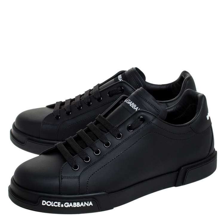 Pre Owned Dolce & Gabbana Black Leather Low Top Sneakers Size 42.5