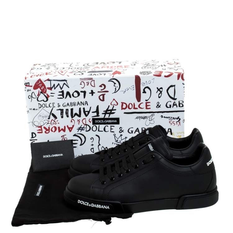 Pre Owned Dolce & Gabbana Black Leather Low Top Sneakers Size 42.5