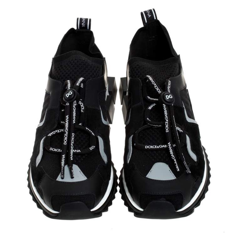 Pre Owned Dolce & Gabbana Black Leather and Mesh Sorrento Trekking Sneakers Size 41