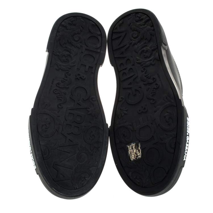 Pre Owned Dolce and Gabbana Black Leather Low Top Sneakers Size 44