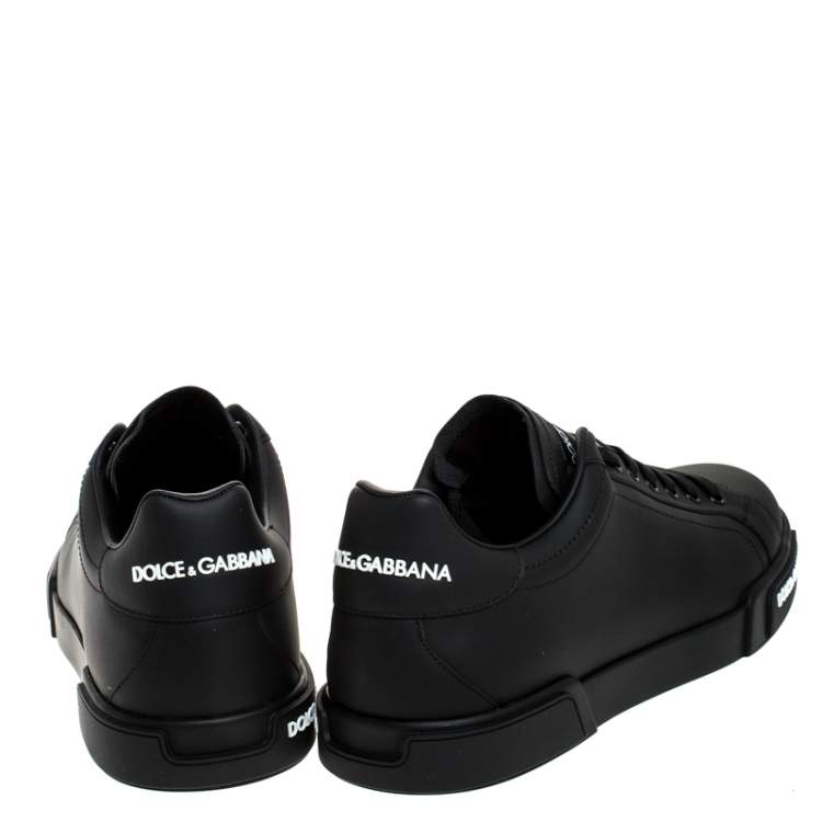 Pre Owned Dolce and Gabbana Black Leather Low Top Sneakers Size 44