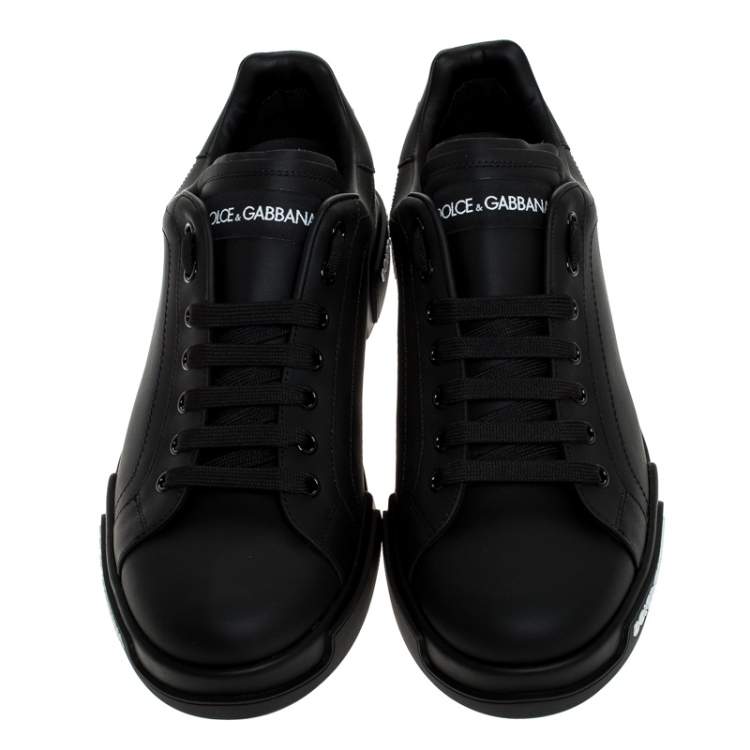 Pre Owned Dolce and Gabbana Black Leather Low Top Sneakers Size 44