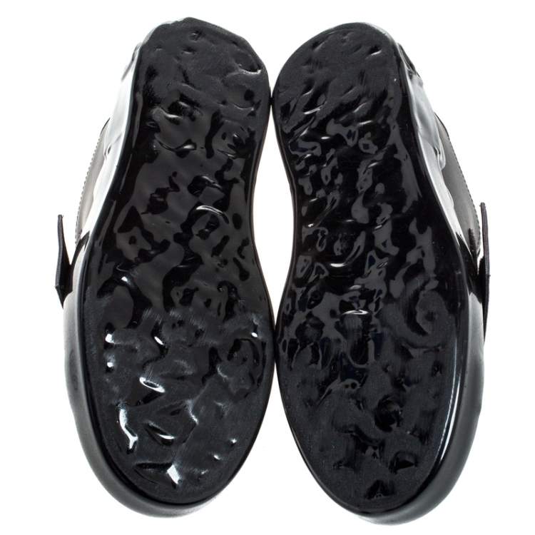 مملوكة مسبقًا Dolce & Gabbana Black Elastic Logo Leather Melt Portofino Sneakers Size 42.5