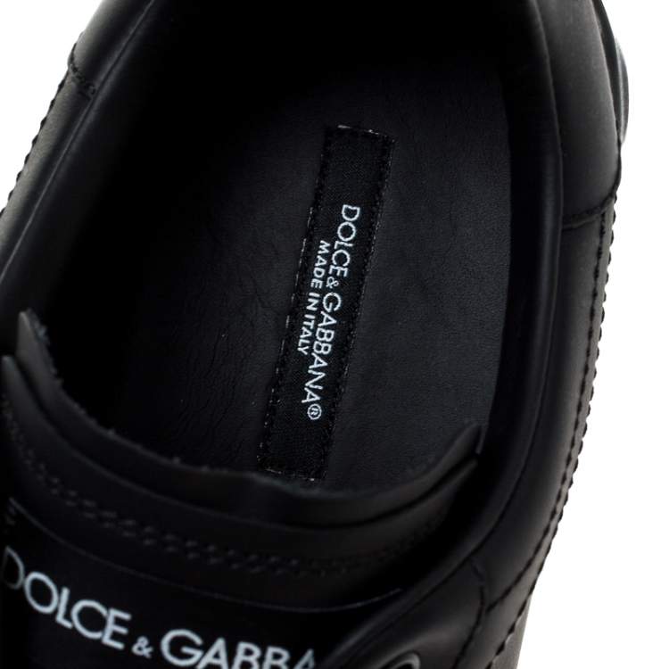 مملوكة مسبقًا Dolce & Gabbana Black Elastic Logo Leather Melt Portofino Sneakers Size 42.5