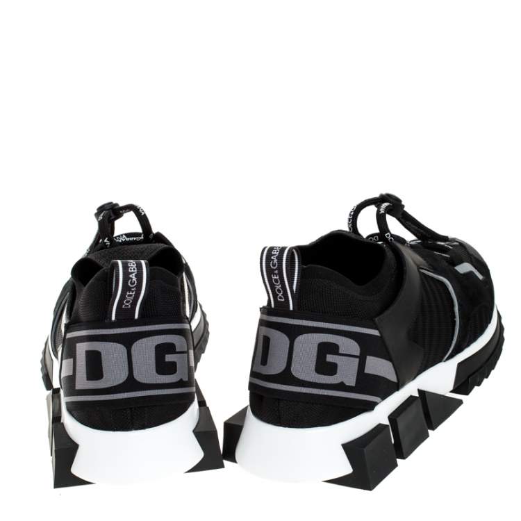 Pre Owned Dolce & Gabbana Black Leather and Mesh Sorrento Trekking Sneakers Size 42.5