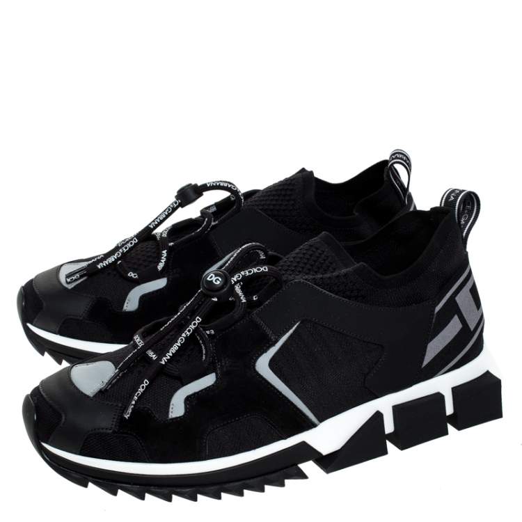 Pre Owned Dolce & Gabbana Black Leather and Mesh Sorrento Trekking Sneakers Size 42.5