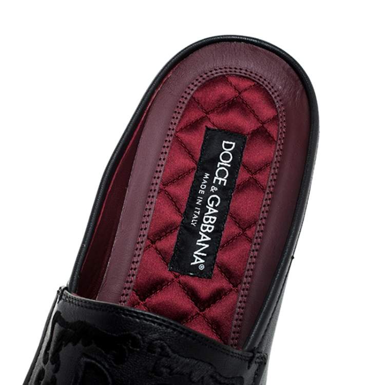 Pre Owned Dolce & Gabbana Black Leather King City Slip On Mule Loafers Size 42