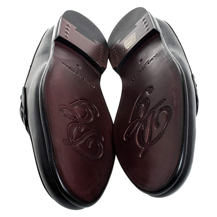 Pre Owned Dolce & Gabbana Black Leather King City Slip On Mule Loafers Size 42