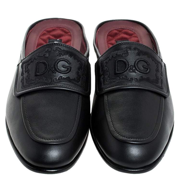 Pre Owned Dolce & Gabbana Black Leather King City Slip On Mule Loafers Size 42