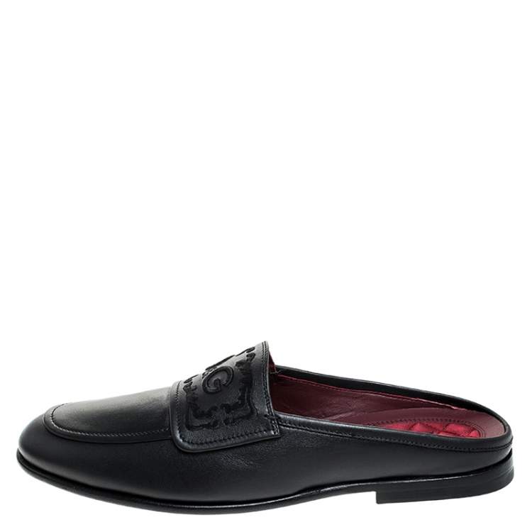 Pre Owned Dolce & Gabbana Black Leather King City Slip On Mule Loafers Size 42