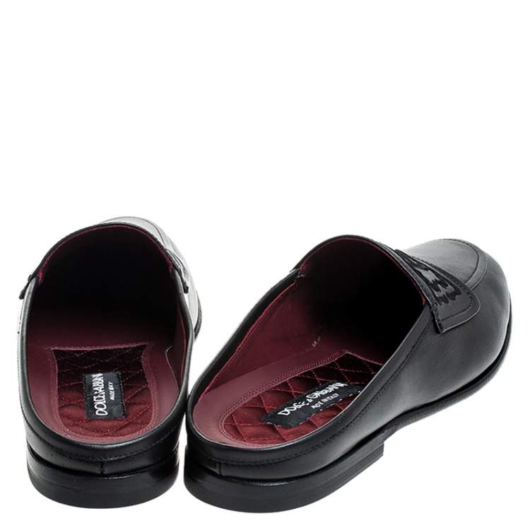 Pre Owned Dolce & Gabbana Black Leather King City Slip On Mule Loafers Size 42