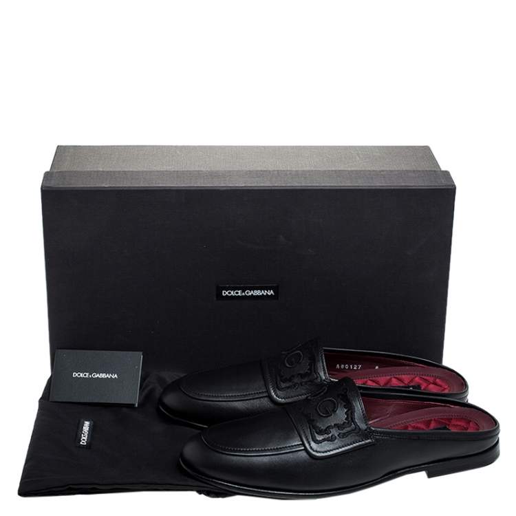 Pre Owned Dolce & Gabbana Black Leather King City Slip On Mule Loafers Size 42