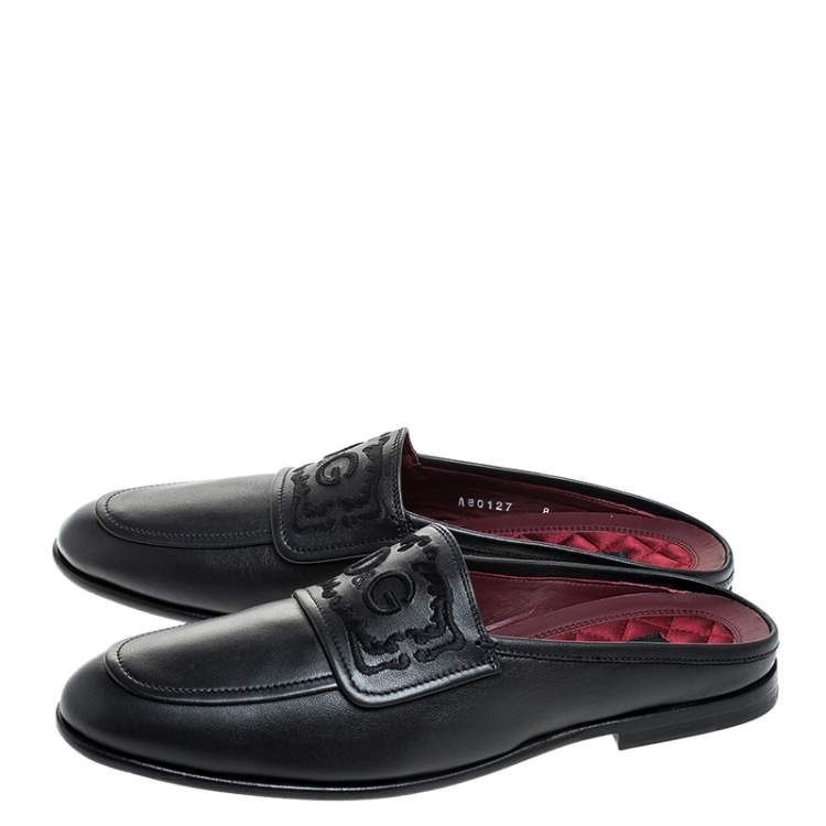 Pre Owned Dolce & Gabbana Black Leather King City Slip On Mule Loafers Size 42