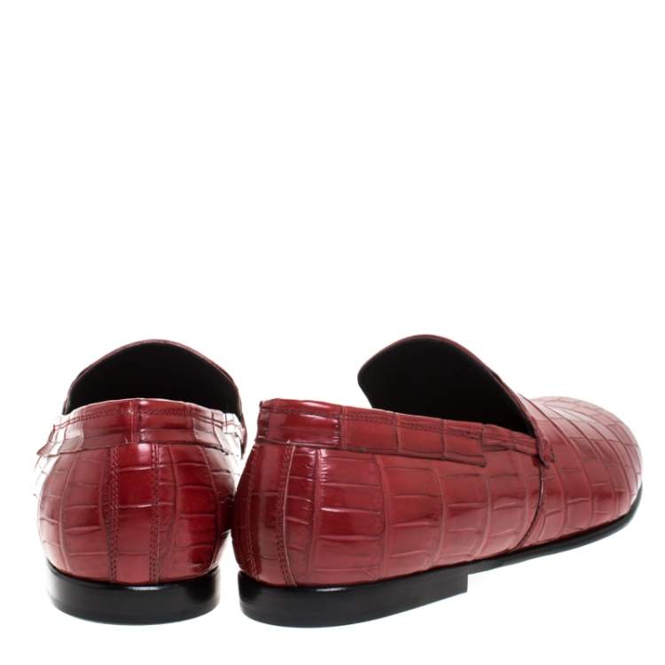 مملوكة مسبقًا Dolce & Gabbana Red Crocodile Leather Smoking Slippers Size 43