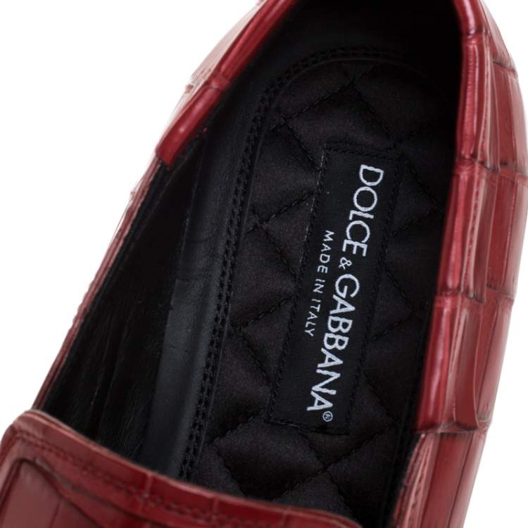 مملوكة مسبقًا Dolce & Gabbana Red Crocodile Leather Smoking Slippers Size 43