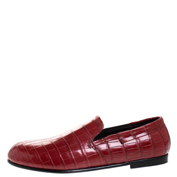 مملوكة مسبقًا Dolce & Gabbana Red Crocodile Leather Smoking Slippers Size 43