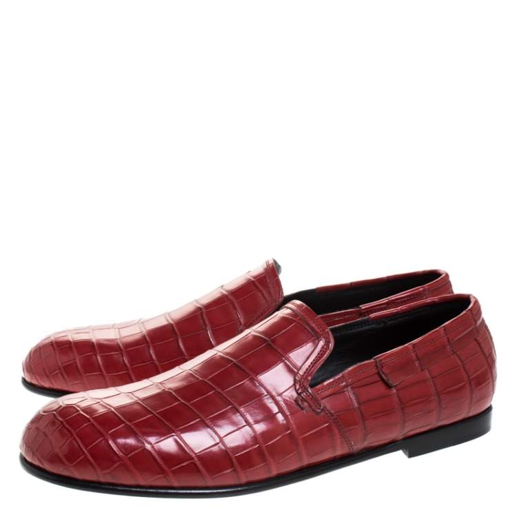 مملوكة مسبقًا Dolce & Gabbana Red Crocodile Leather Smoking Slippers Size 43