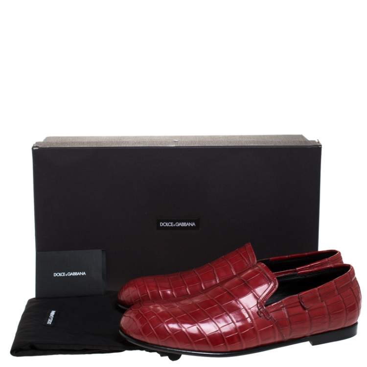مملوكة مسبقًا Dolce & Gabbana Red Crocodile Leather Smoking Slippers Size 43