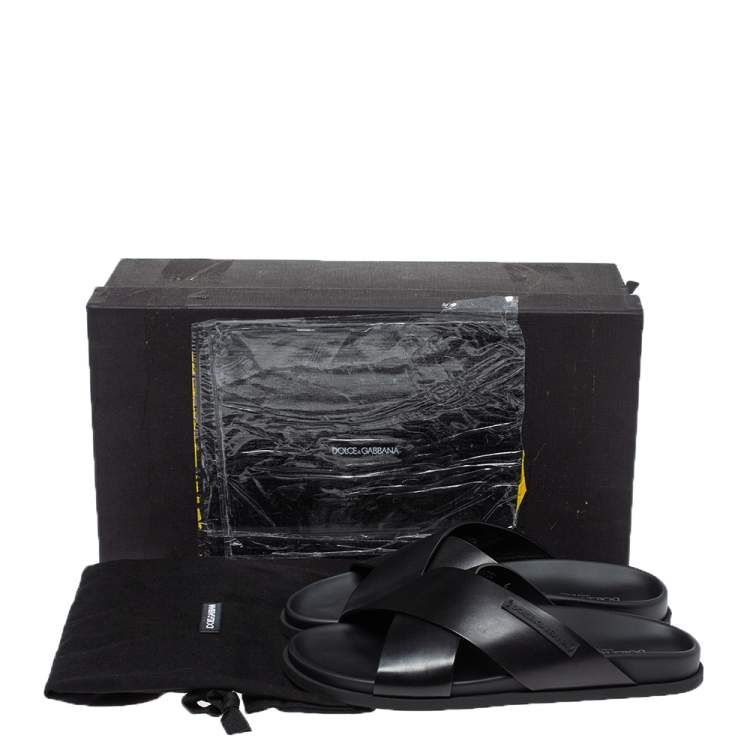 Pre Owned Dolce & Gabbana Black Leather Criss Cross Strap Flat Slides Size 40