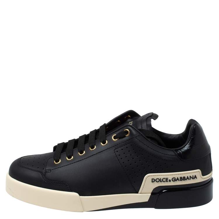 Pre Owned Dolce and Gabbana Black Leather Sneakers Size 42.5