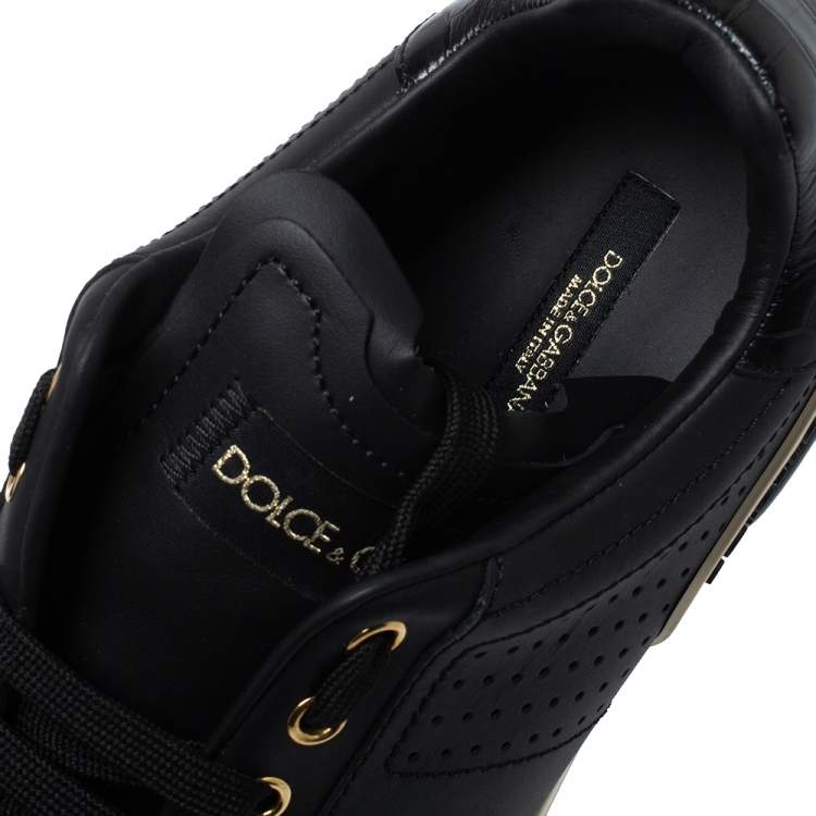 Pre Owned Dolce and Gabbana Black Leather Sneakers Size 42.5