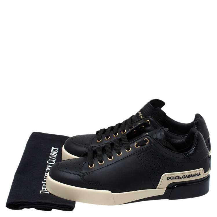 Pre Owned Dolce and Gabbana Black Leather Sneakers Size 42.5