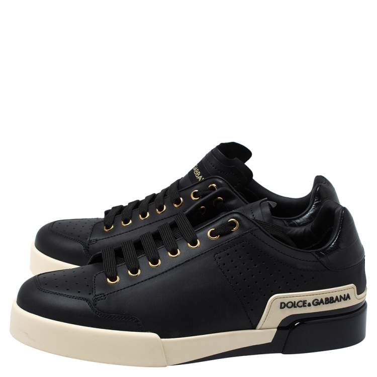 Pre Owned Dolce and Gabbana Black Leather Sneakers Size 42.5