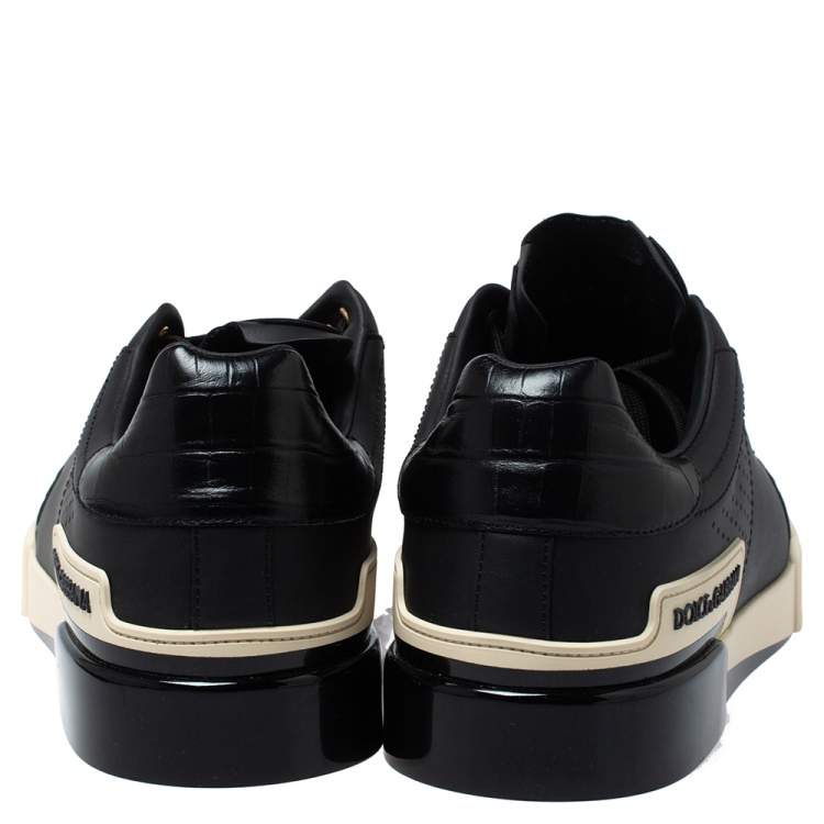 Pre Owned Dolce and Gabbana Black Leather Sneakers Size 42.5