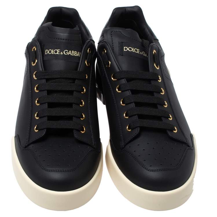 Pre Owned Dolce and Gabbana Black Leather Sneakers Size 42.5