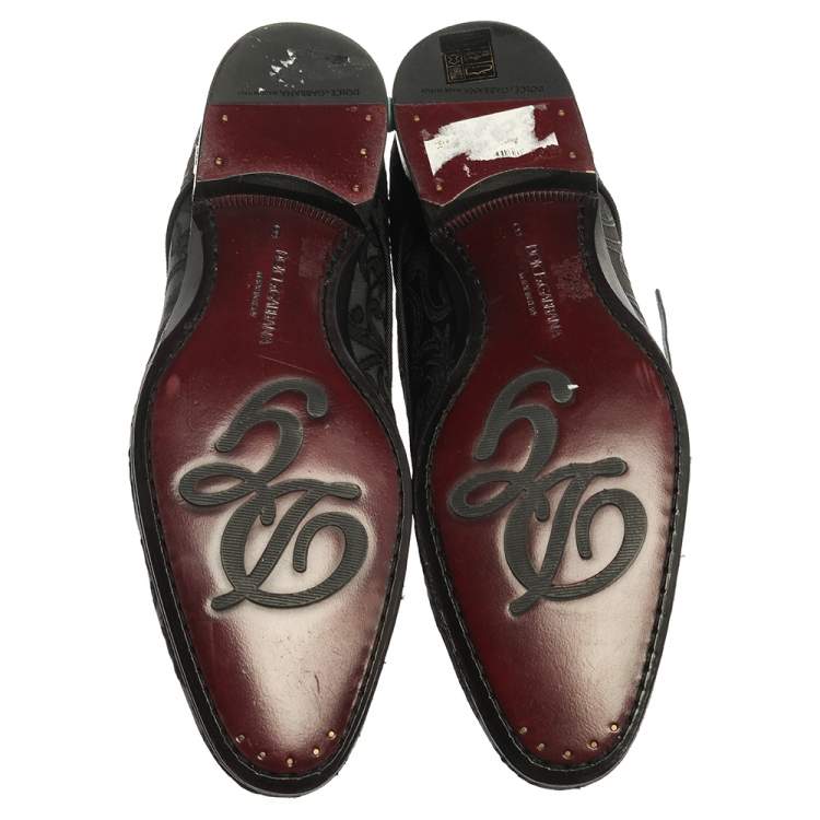 مملوكة مسبقًا Dolce & Gabbana Black Lace Fabric Lace Up Oxfords Size 42