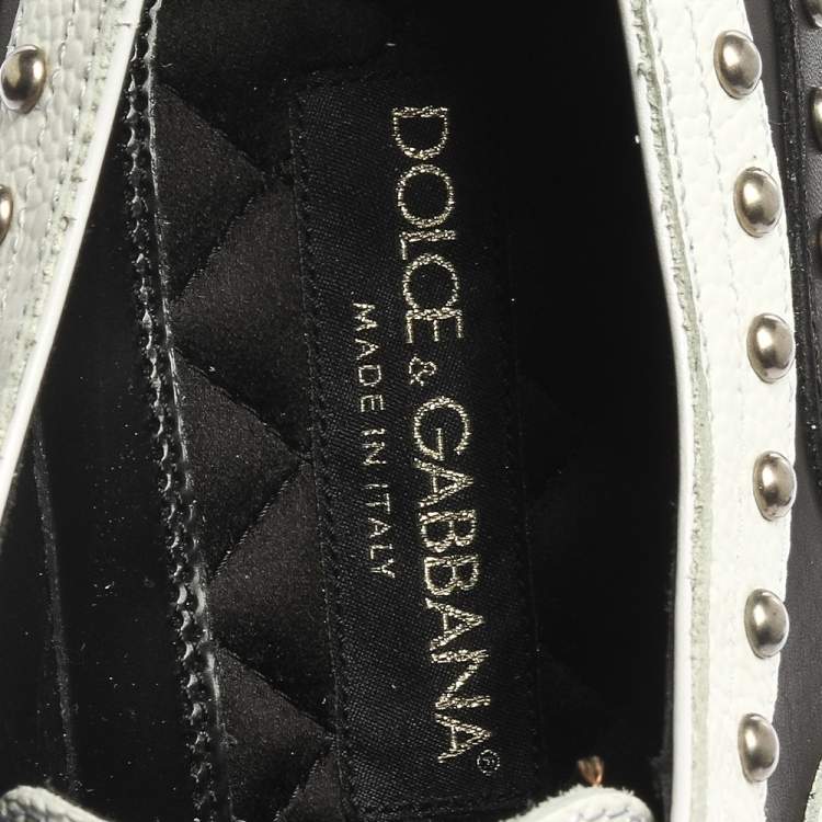 Pre Owned Dolce & Gabbana Black/White Studded Leather Brogue Detail Fringe Oxfords Size 42.5