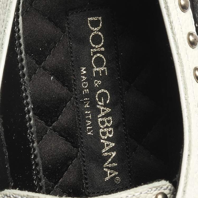 Pre Owned Dolce & Gabbana Black/White Studded Leather Brogue Detail Fringe Oxfords Size 43