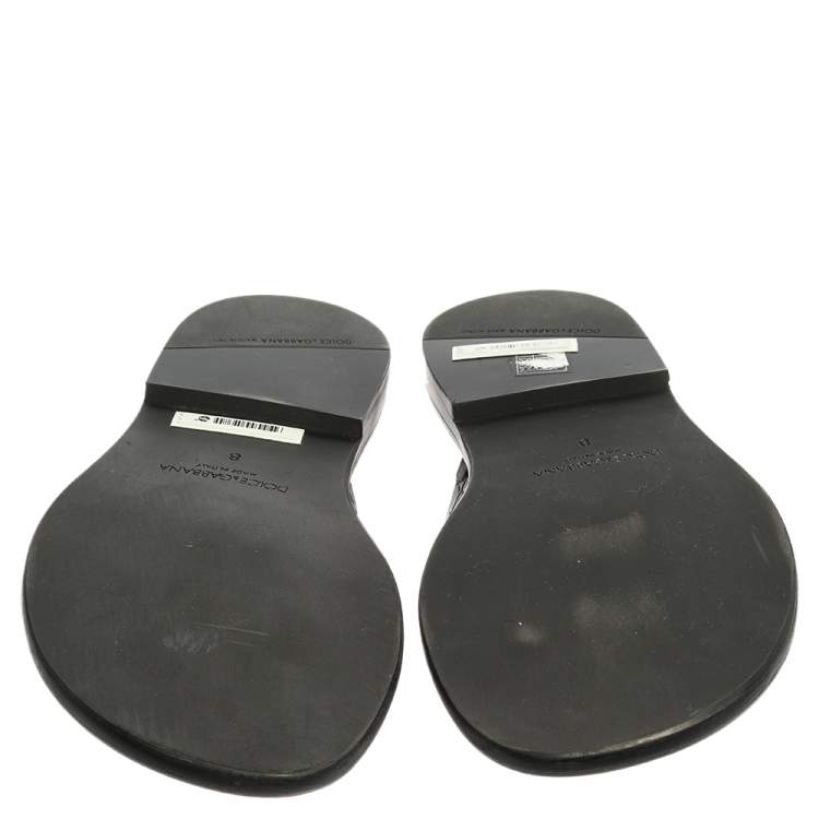 مملوكة مسبقًا Dolce & Gabbana Black Croc Leather Criss Cross Flat Slide Sandals Size 42