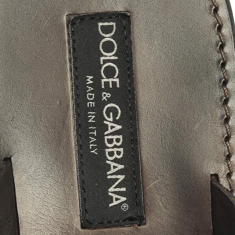 مملوكة مسبقًا Dolce & Gabbana Black Croc Leather Criss Cross Flat Slide Sandals Size 42